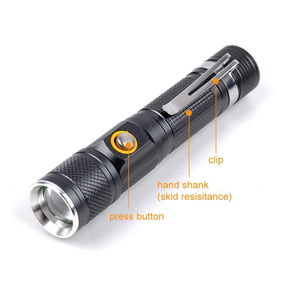 Đèn pin mini T6 8000 Lumens 3 chế độ chiếu sáng 18650 pin có cổng cắm sạc