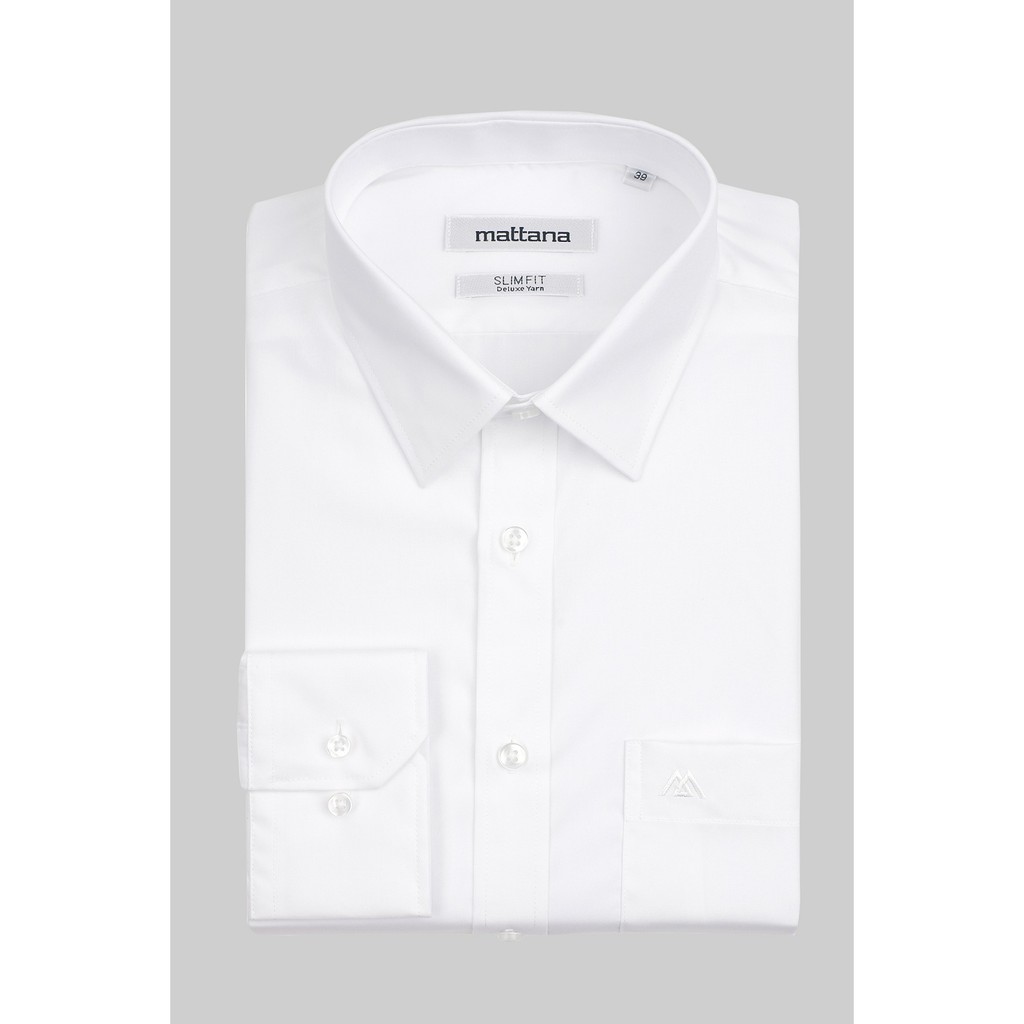 Áo sơ mi dài tay mattana trắng trơn slim fit MAM01190001700863