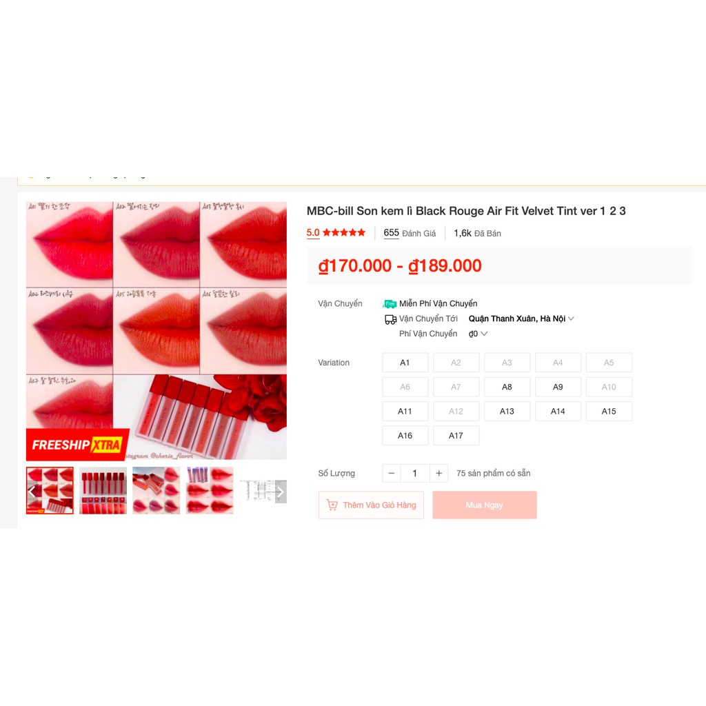 MBC Son kem lì Black Rouge Air Fit Velvet Tint ver 1 2 3 | BigBuy360 - bigbuy360.vn