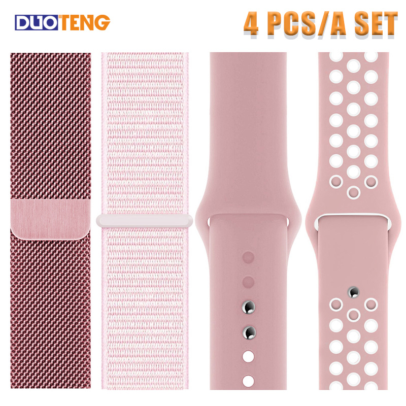 Duo Teng Set 4 Dây Cao Su Thay Thế Cho Đồng Hồ Thông Minh Apple Watch Series 5 4 3 2 38mm 40mm 42mm 44mm