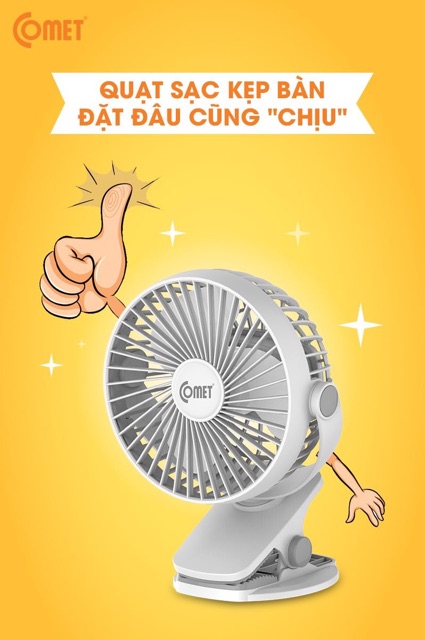 Quạt sạc COMET CRF0705 CHÍNH HÃNG [BH 12 tháng] (1 đổi 1) 2 màu Trắng/Xanh