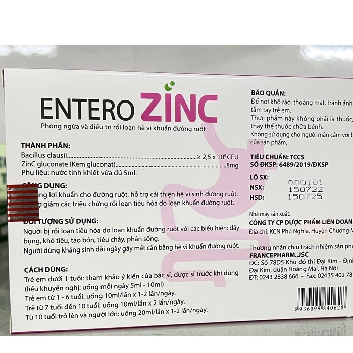Men ống kết hợp kẽm Entero Zinc giảm táo bón tiêu chảy phân sống khó tiêu đầy bụng ở trẻ.suckhoechomoinha