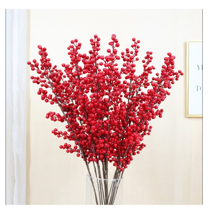 Cành đào đông 12 nhánh màu đỏ, loại dài 100 cmm, quả nhỏ, sáng bóng đẹp mắt decor trang trí nhà cửa, văn phòng