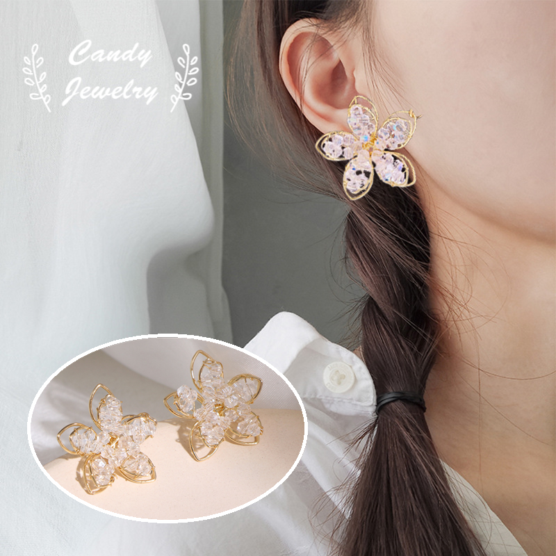 Khuyên Tai Mạ Bạc 925 Hình Hoa Xinh Xắn Phong Cách Hàn Quốc Cho Nữ