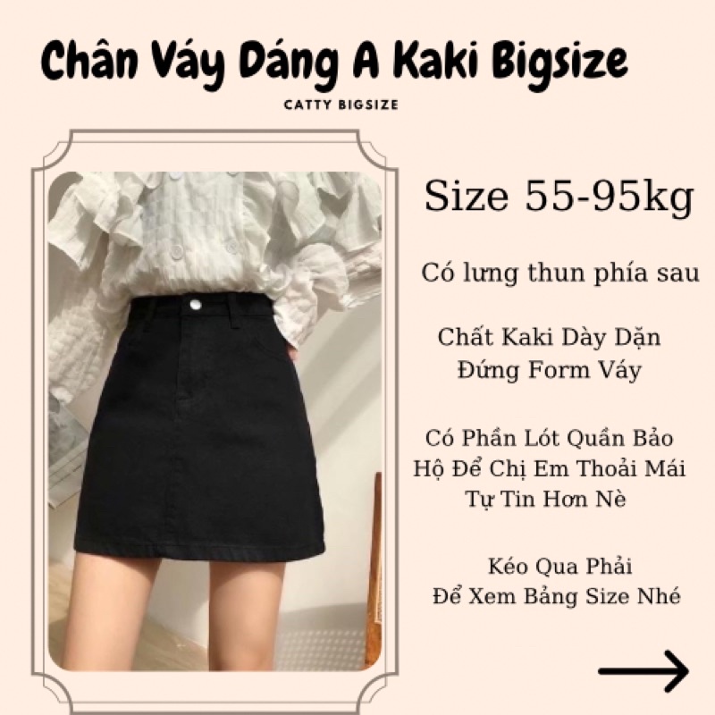 Chân váy ngắn kaki cạp chun có lót quần Catty Bigsize - chân váy chữ A cạp chun ngắn bigsize nữ 55-95kg