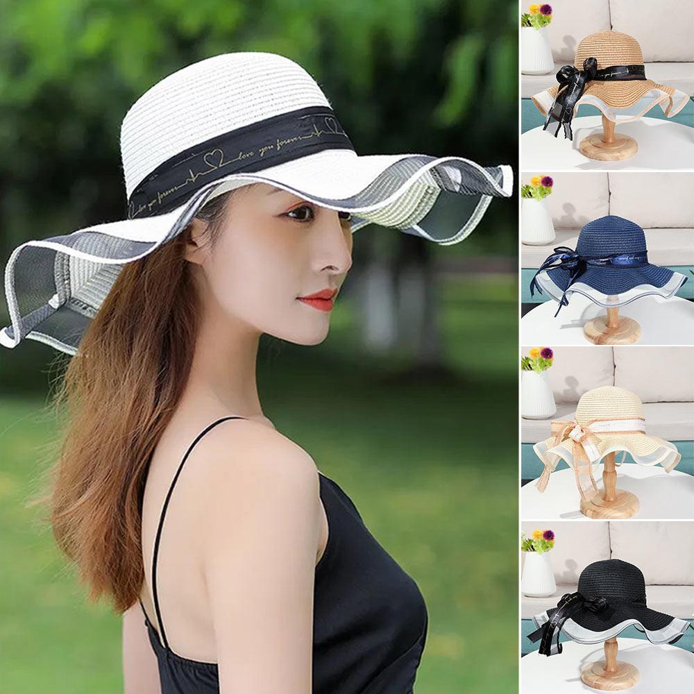 ROSE Mũ Chống Nắng Đi Biển Gấp Gọn Phối Ruy Băng Thắt Nơ Cho Nữ