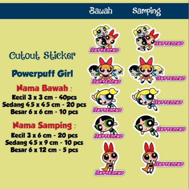 Nhãn Tên Chống Thấm Nước Hình Các Nhân Vật Powerpuff Girl