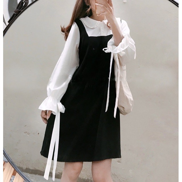 (CLIP THẬT) Đầm babydoll đen dáng suông A phối tay trắng MODE | BigBuy360 - bigbuy360.vn