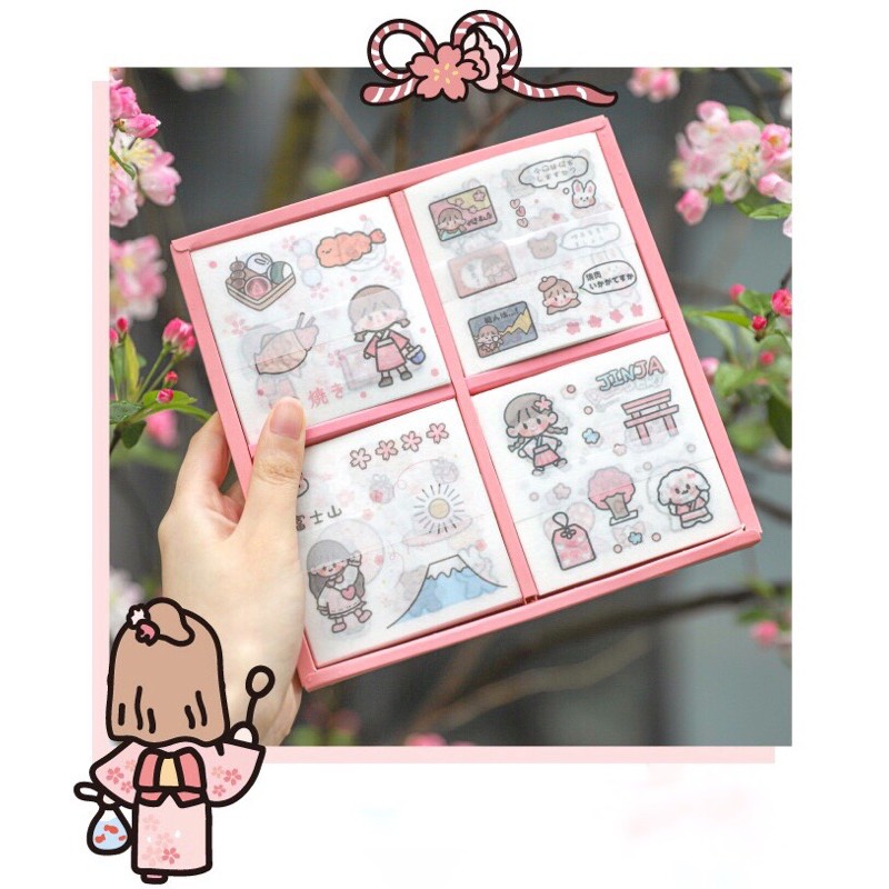 1 tấm sticker cute dán trang trí chủ đề Mùa Anh Đào nở rộ