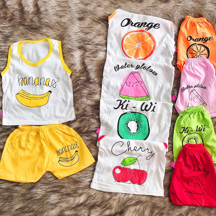 (Xả kho) Set 5 bộ quần áo cho bé 0-5 tuổi- Hàng thun cotton ba lỗ_Chip Hoa Quả