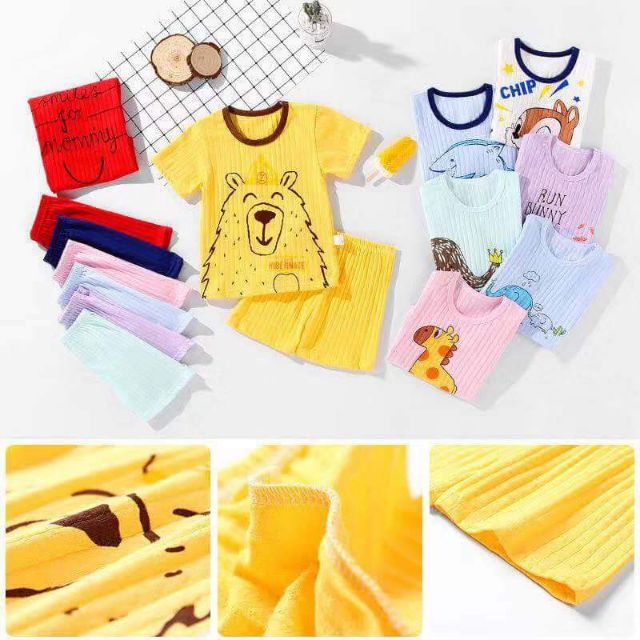 (Xả kho)Bộ cotton giấy bé trai, bé gái Quảng Châu túi zip-chọn màu