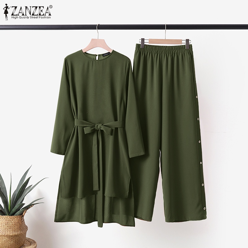 Zanzea Set Áo Dài Tay Cổ Yếm Quần Dài Ống Rộng Thời Trang Dành Cho Nữ