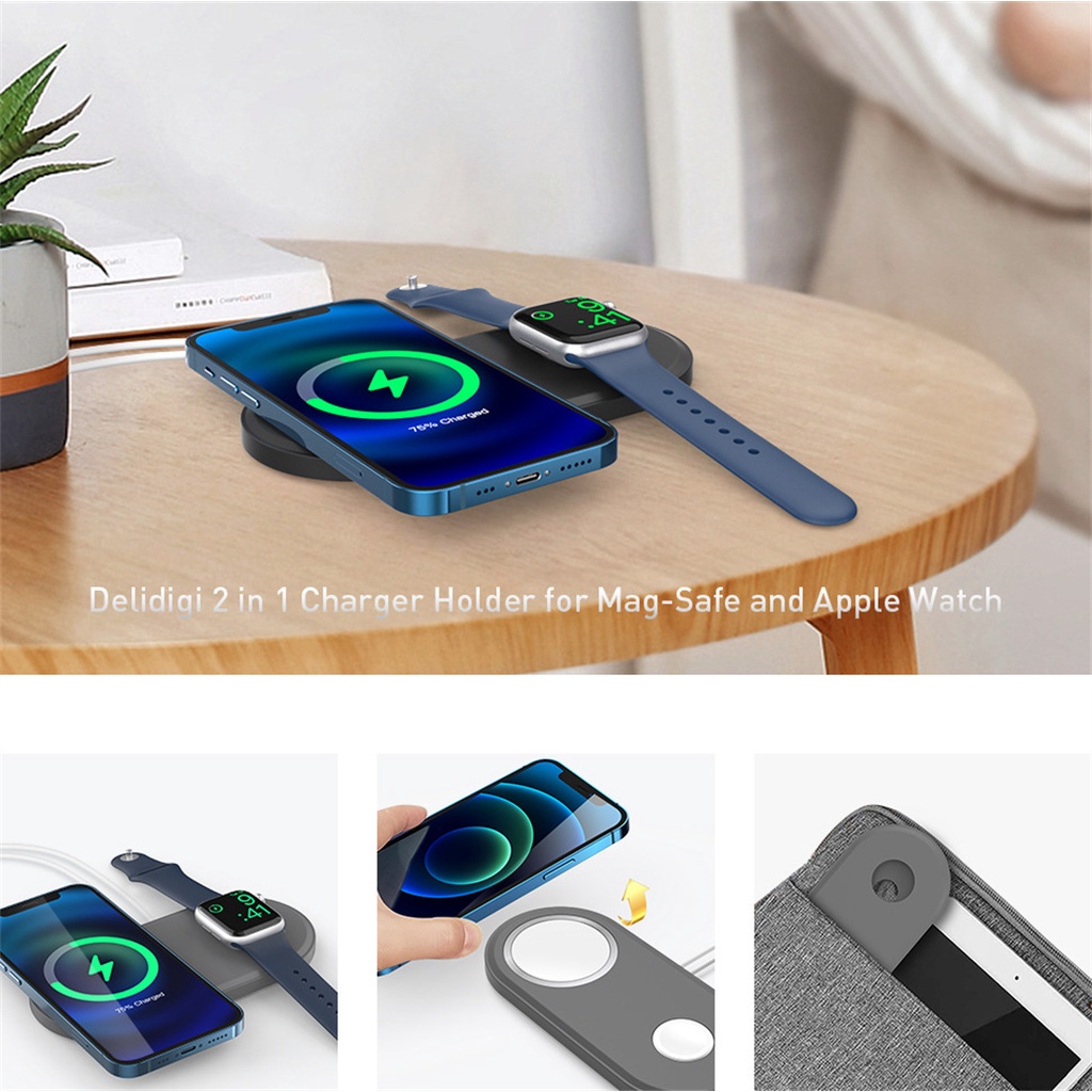 Giá Đỡ Sạc Không Dây 2 Trong 1 Bằng Silicon Cho iPhone 13 12