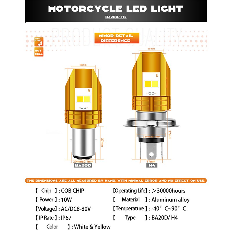Đèn Pha Led LYMOYO H4 Ba20D Dc/ Ac 8-80v Cho Xe Mô Tô