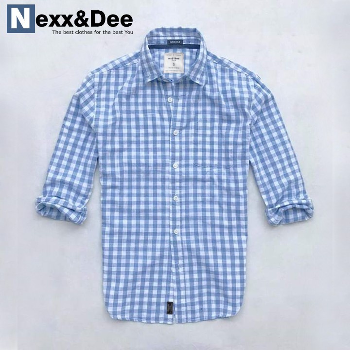 Áo sơ mi caro nam Nexx&amp;Dee tay dài kẻ sọc vải oxford lưới thoáng mát công sở NS03