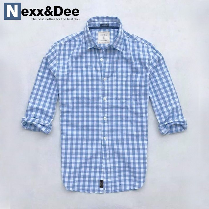 Áo sơ mi caro nam kẻ sọc tay dài vải Oxford denim công sở check shirt Nexx&Dee SM01