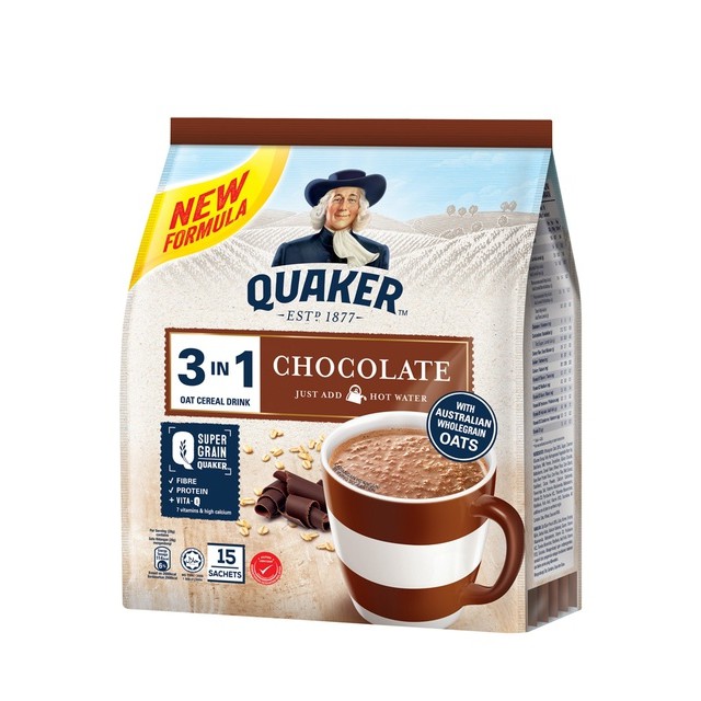 Thức uống yến mạch Qua-ker Oats 3 in 1 Vị Chocolate Gói 420g