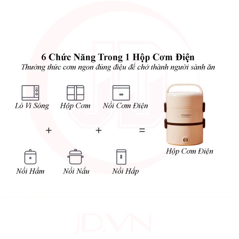 Hộp Cơm Cắm Điện Inox - Hộp Cơm Hâm Nóng 2 Tầng - Làm Nóng Siêu Tốc Loại Cao Cấp JDX16