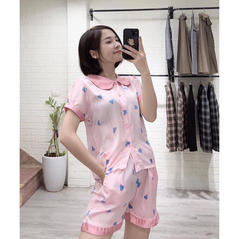 ❤️Đồ Ngủ Pijama Lụa Satin Tay Ngắn ( cộc )  Pizama Quần sooc ( đùi)  Mềm Mịn, Sang Chảnh diện đi chơi, mặc nhà