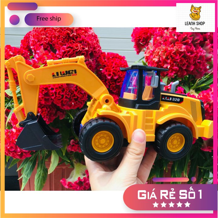 Đồ Chơi Xe Cẩu Máy Xúc Phát Sáng Phát Tự Tránh Chướng Ngại Vật Cho Bé Tặng Kèm Pin