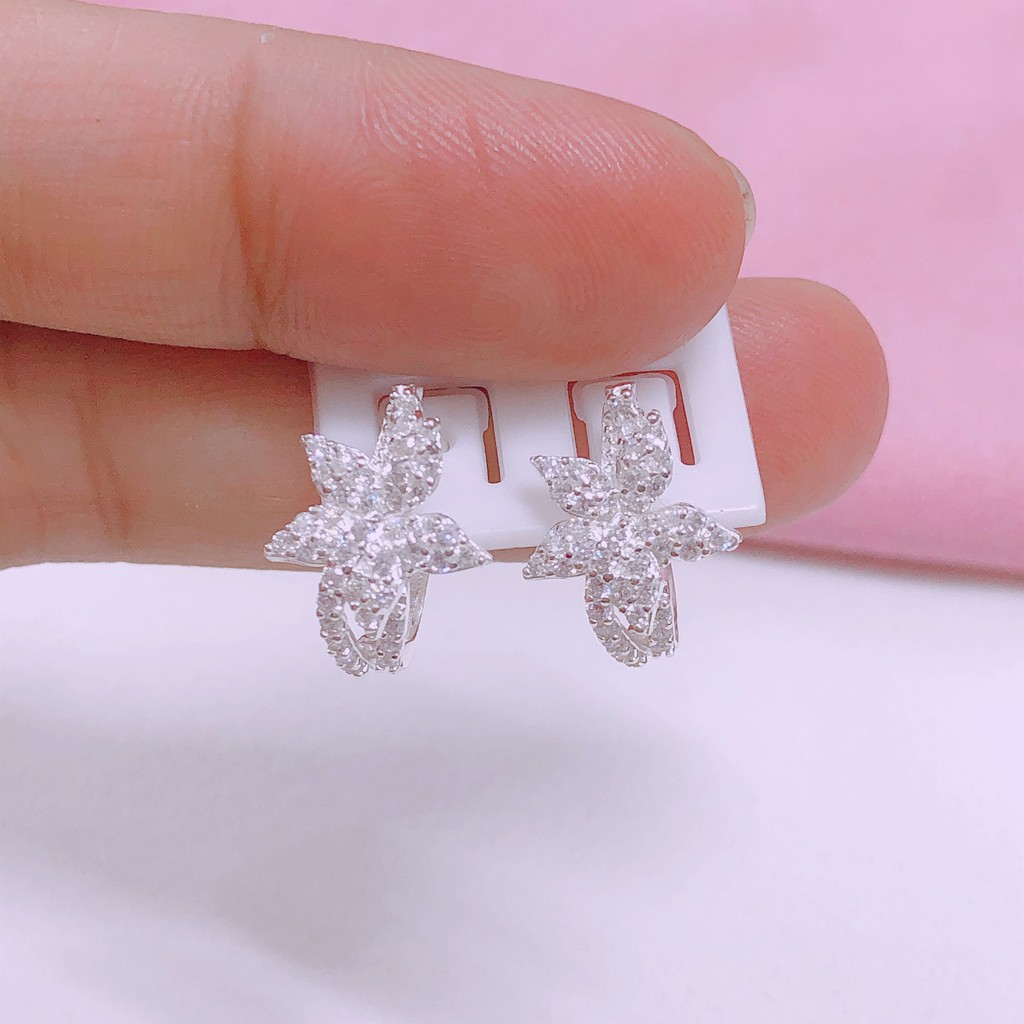 Bông tai nữ bạc ta khóa bấm mặt hoa gắn đá nhỏ hàng làm kĩ siêu đẹp - bạc Bibi silver dùng là mê