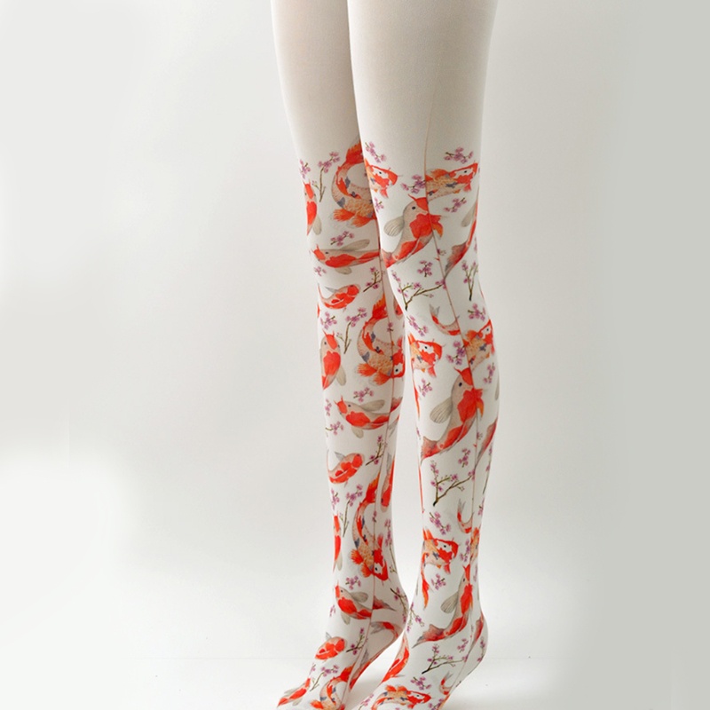 Xiangbao Quần Tất In Họa Tiết Cá Chép Hoa Anh Đào Phong Cách Lolita Cho Nữ