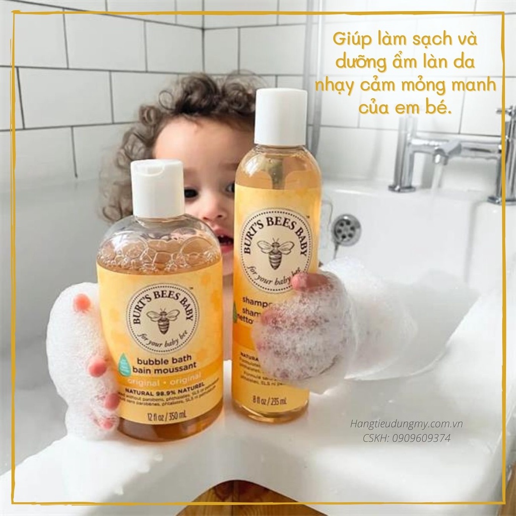 Tắm gội cho bé Burt's Bees Baby 350ml | 99.9% thành phần tự nhiên | Làm sạch nhẹ nhàng và dưỡng ẩm