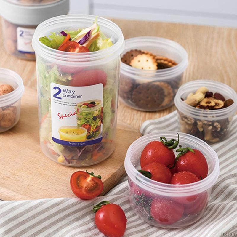 ✨Shoplara✨ Double-layer Storage Tank Transparent Sealed Compartment Leak-proof Food Container