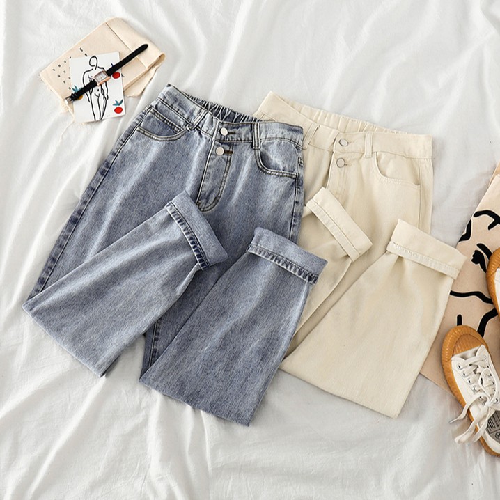 Quần Jeans Nữ Lưng Cao Ống Rộng Thời Trang