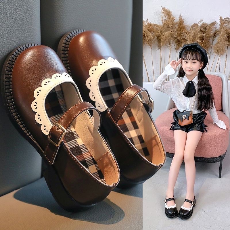 Giày công chúa đế bằng cho bé gái- giày búp bê phong cách vintage cho bé quai dán da PU mềm êm chân (sz22-sz36)901