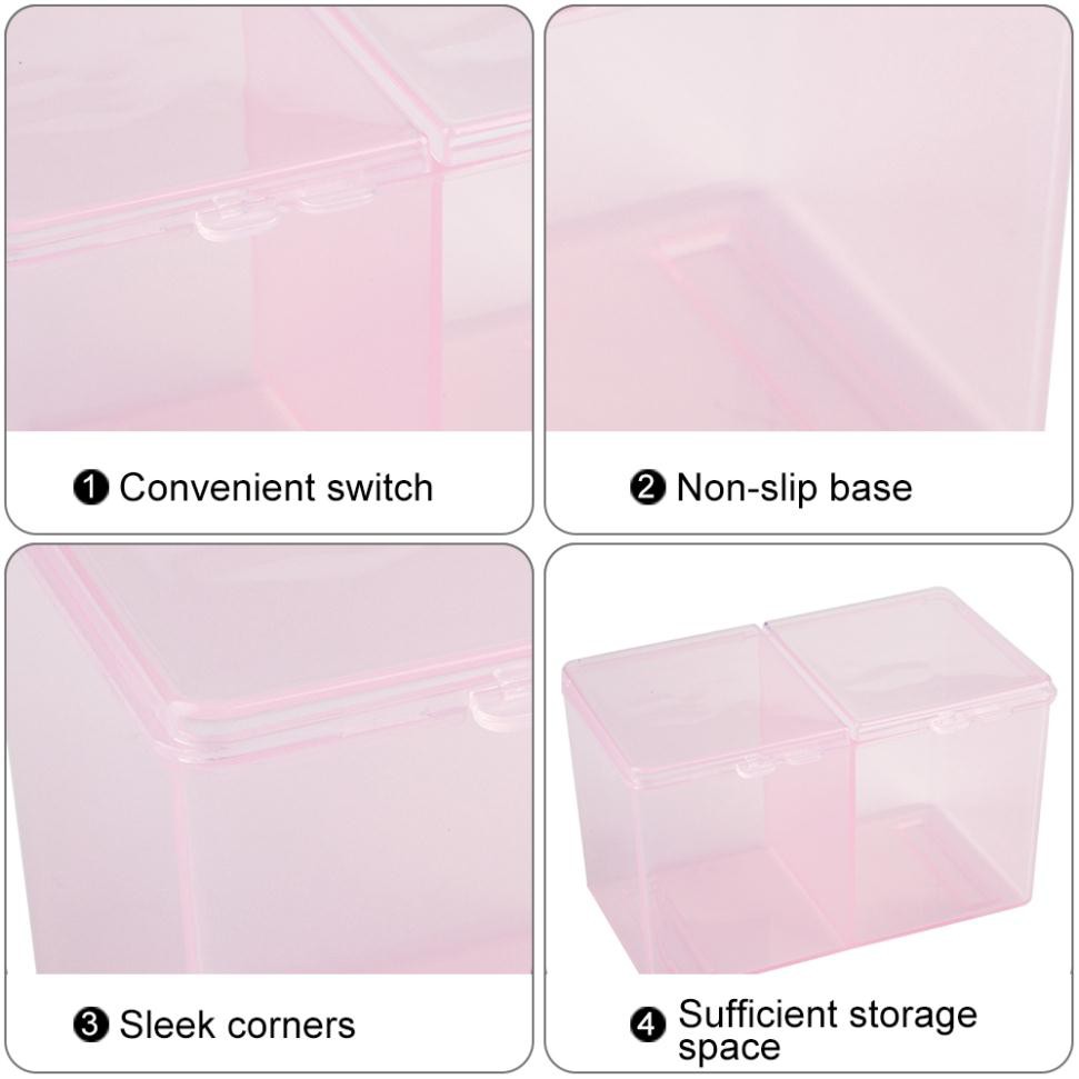 Hộp nhựa 2 ngăn trong suốt đựng bông tẩy trang/tăm bông có nắp đậy | BigBuy360 - bigbuy360.vn