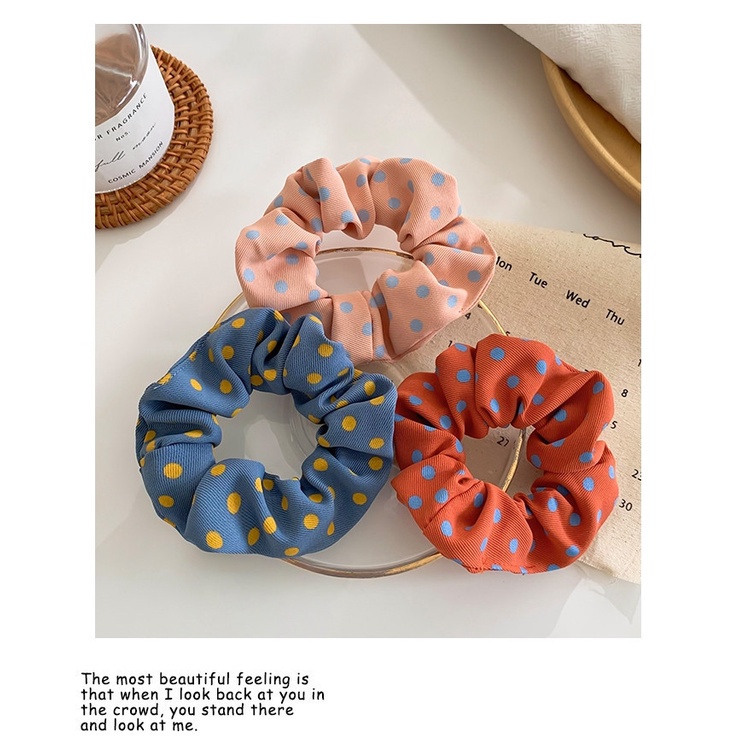 Dây buộc tóc vải đàn hồi họa tiết chấm bi xinh xắn thời trang