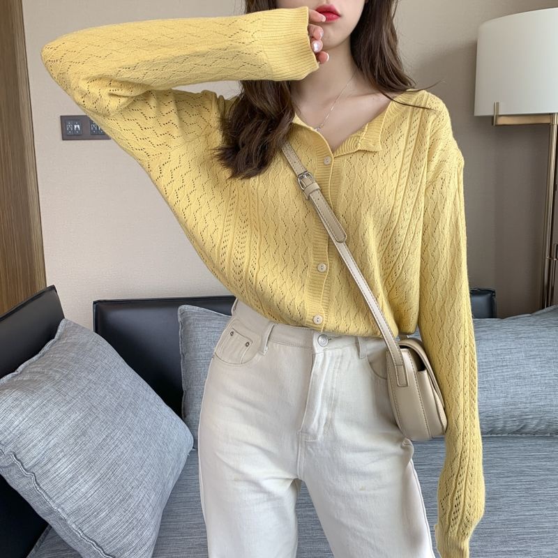 Áo khoác cardigan dệt kim mỏng dáng rộng màu tùy chọn thiết kế mới thời trang