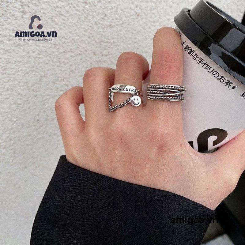 ✨✨Bộ nhẫn hình mặt cười phong cách hip hop Hàn Quốc