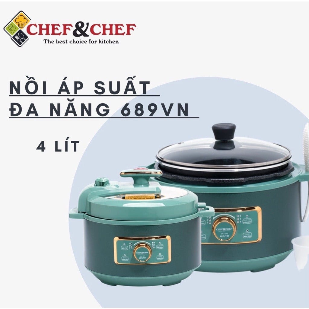 [ Giảm 20k đơn 50k] [SIÊU RẺ] Nồi Áp Suất Đa Năng CHEF&amp;CHEF 689VN 4 Lít 6 chức năng