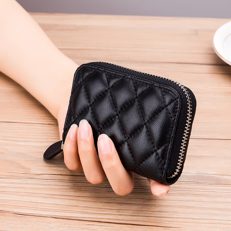 Ví Ngắn Nữ Cầm Tay Đựng Thẻ Khóa Kéo Sọc Caro V558 Kiểu Dáng Dễ Thương Phong Cách Hàn Quốc