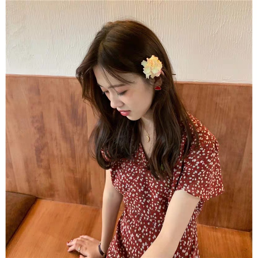 Đầm hoa đỏ vintage DD077 | BigBuy360 - bigbuy360.vn