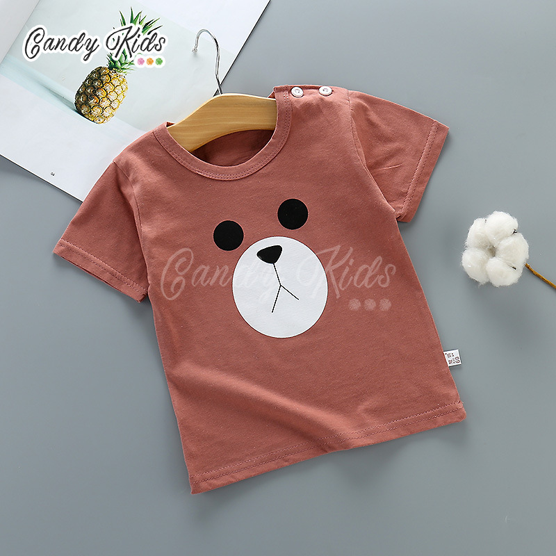 Áo Thun Cotton Tay Ngắn In Họa Tiết Hoạt Hình Xinh Xắn Cho Bé 0-8 Tuổi