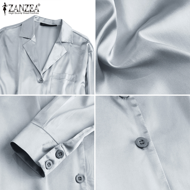 ZANZEA Bộ Đồ Ngủ Dài Cổ Chữ V Màu Trơn Thời Trang Cho Nữ | BigBuy360 - bigbuy360.vn