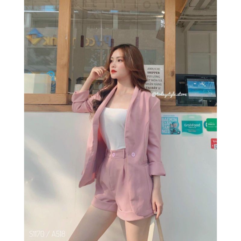 Set Vest Nữ Hồng 3 món☘️Áo khoác+Áo Nhỏ blazer+ quần đùi 🌺 thời trang công sở, Phong Cách Hàn Quốc