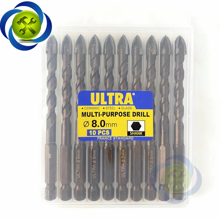 10 mũi khoan gạch men 8mm đuôi lục giác ULTRA-08 có 4 cạnh gạch-kính-thép