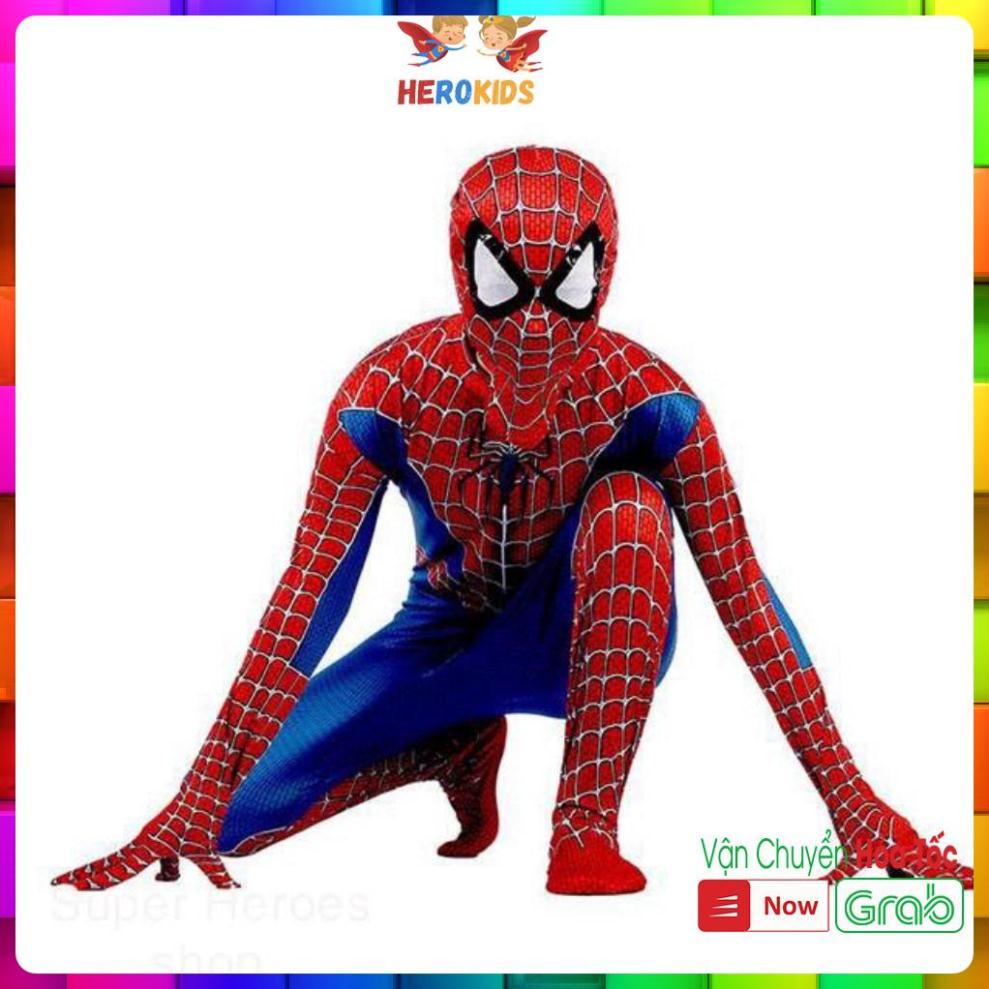 FREE SHIP Đồ Hoá Trang Cosplay Siêu Nhân Nhện Đỏ Xanh Đen, Co Giãn 4 Chiều (Kèm Mũ Trùm)