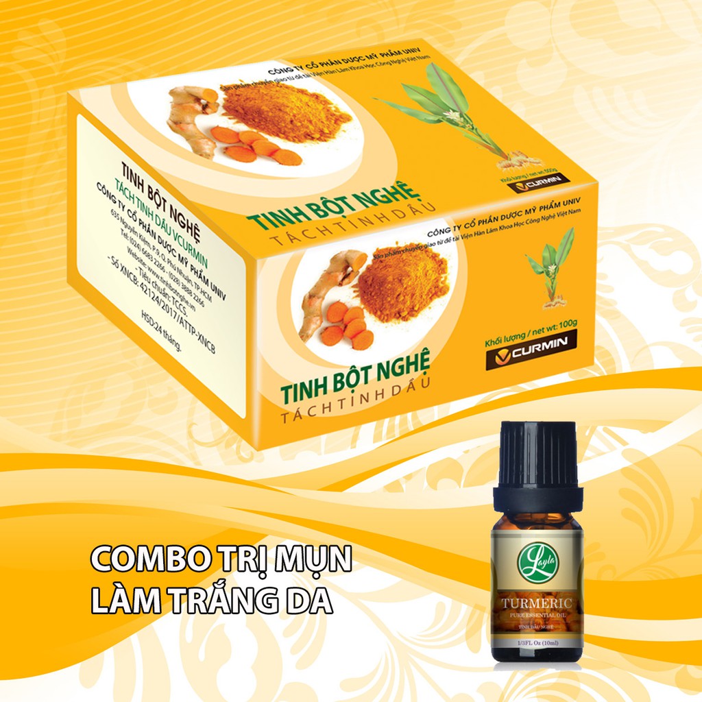 Combo 1 hộp Tinh bột nghệ Viện Khoa Học Công Nghệ VCURMIN 100g + 1 tinh dầu nghệ nguyên chất VCURMIN