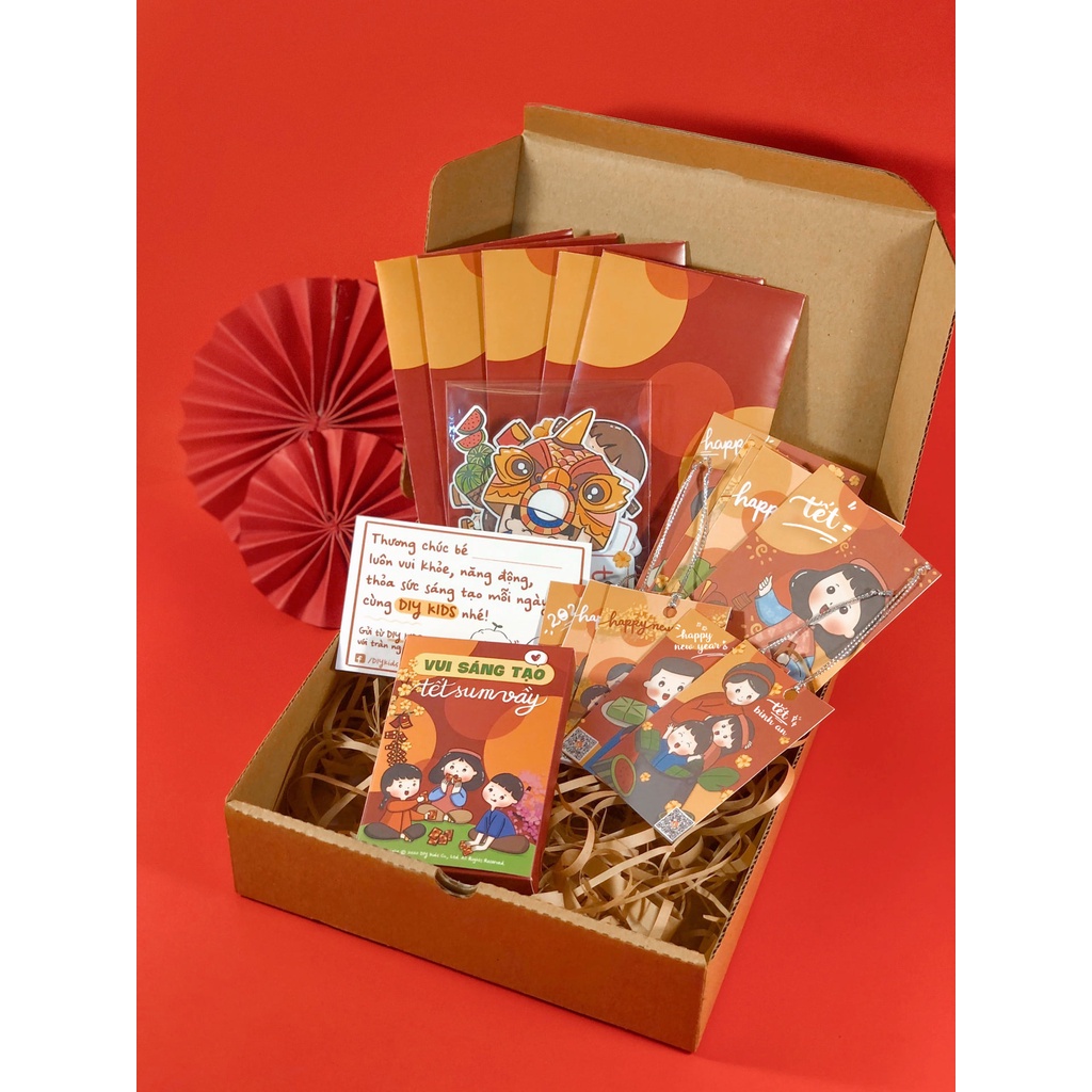 HỘP QUÀ TẾT CHO BÉ - SET TỰ LÀM BAO LÌ XÌ, THIỆP CHÚC TẾT, TRÒ CHƠI TẾT CHO BÉ