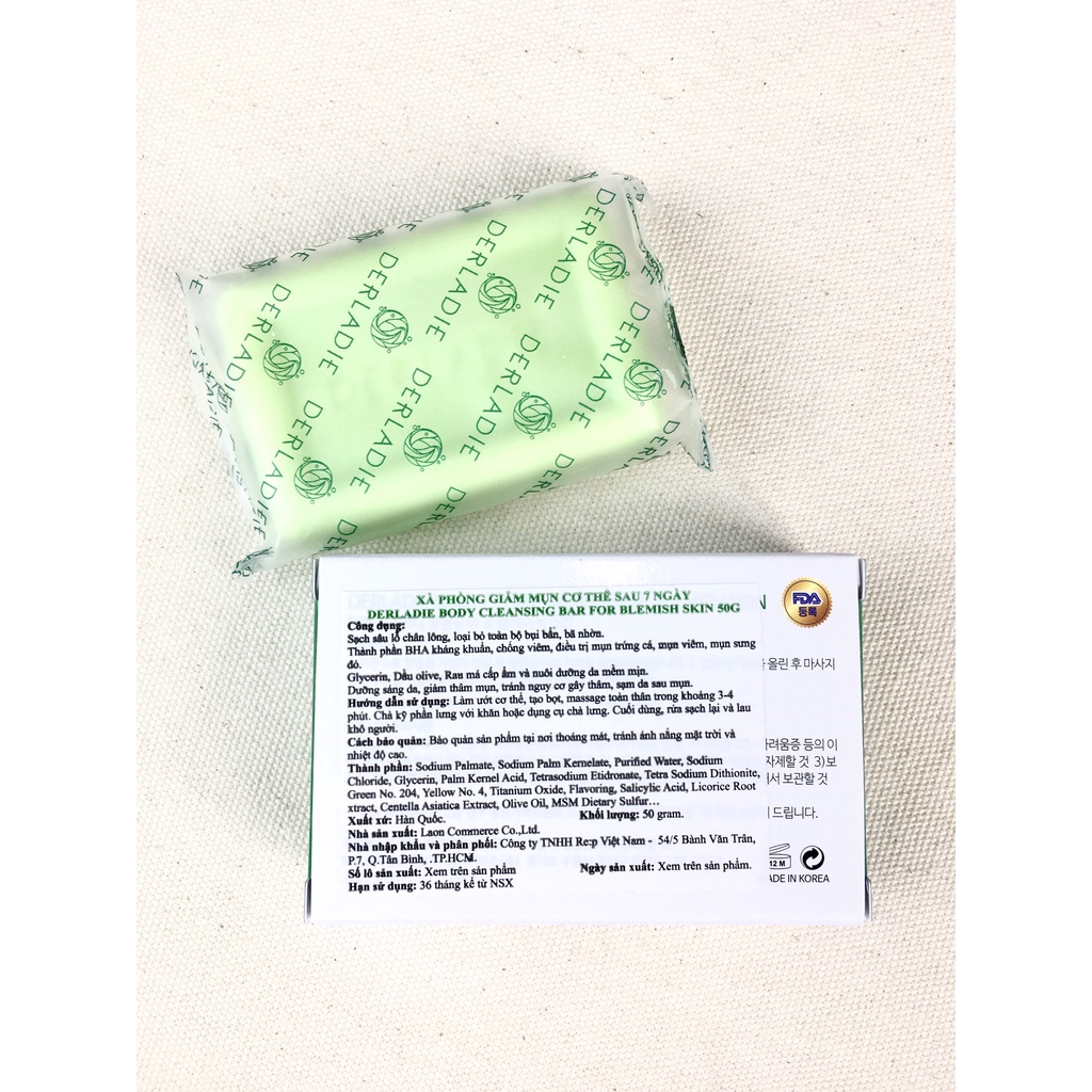 Xà Phòng Derladie giảm mụn lưng Sau 7 Ngày Derladie Body Cleansing Bar For Blemish Skin 50g