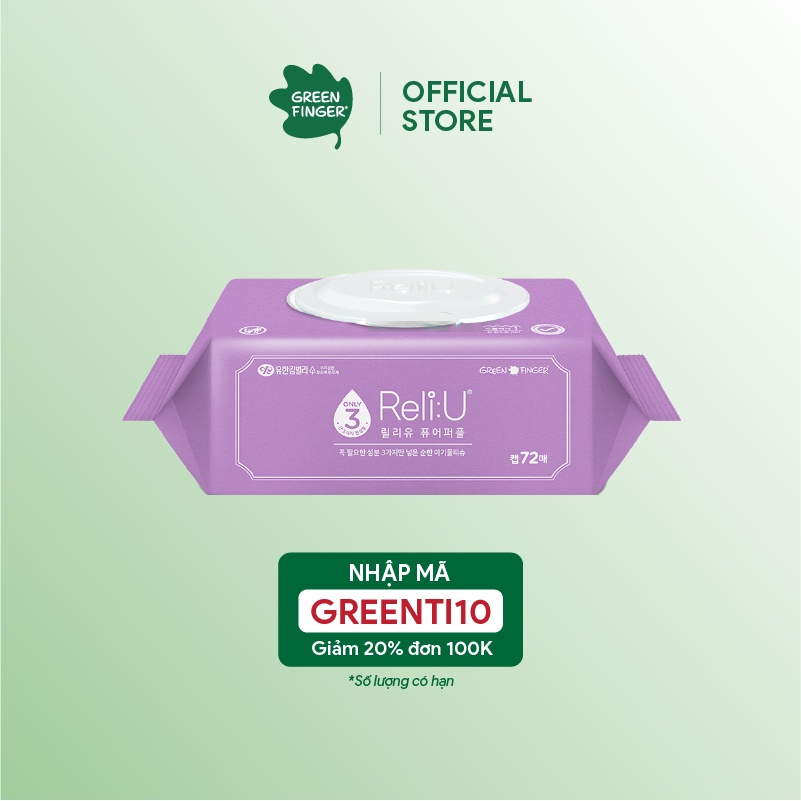 Khăn Giấy Ướt Hàn Quốc Greenfinger Reli:U 72 Miếng/Túi Màu Tím
