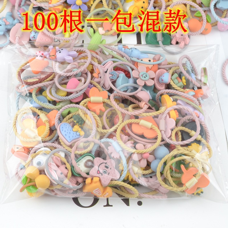 Set 100 Dây Cột Tóc Cao Su Co Giãn Họa Tiết Hoạt Hình Dễ Thương Cho Bé Gái