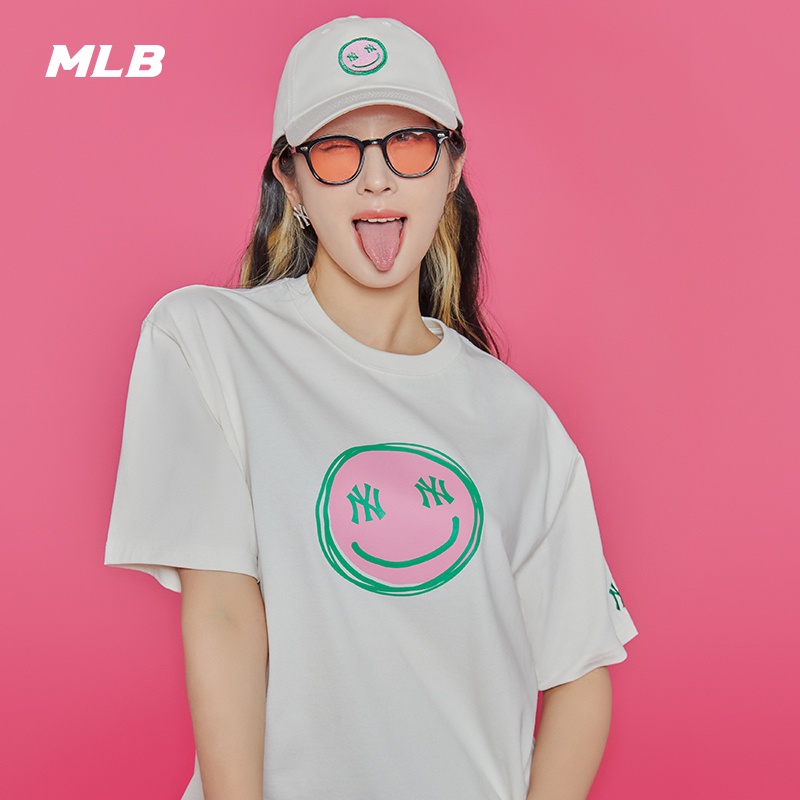 Áo Thun Thể Thao Mlb Tay Ngắn In Hình Mặt Cười Dễ Thương Thời Trang Xuân Hè Cho Nữ