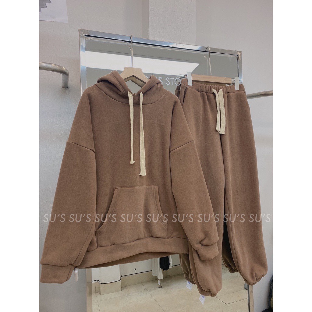 Set Hoodie trơn dài tay bồng nhiều màu nam nữ ♥ Bộ quần áo nỉ chui đầu dày dặn mùa đông phong cách unisex ♥ | BigBuy360 - bigbuy360.vn