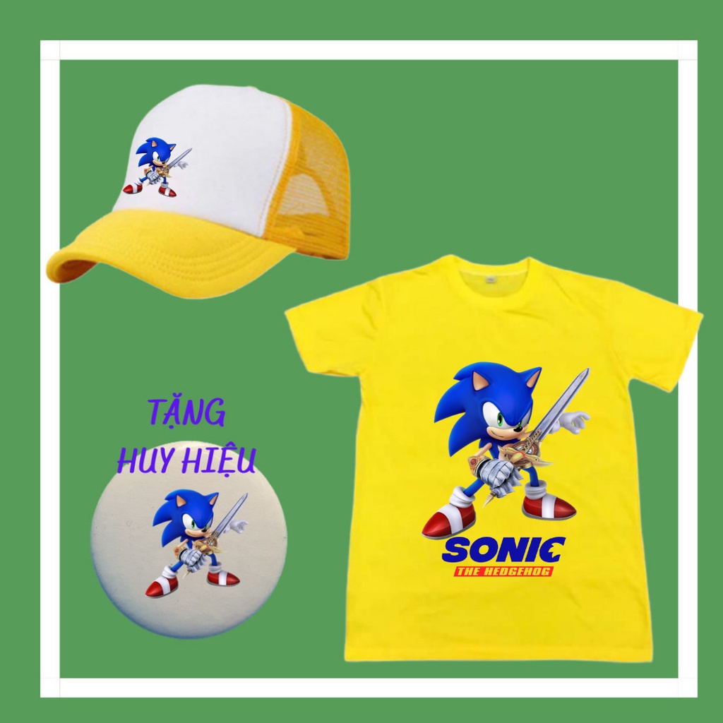 Áo Sonic, Mũ Sonic, Huy hiệu Sonic bé trai bé gái, đủ màu sắc, đủ size áo từ 10kg đến 90kg